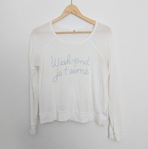 Sundry Weekend Je T'aime White Pullover Sweatshirt